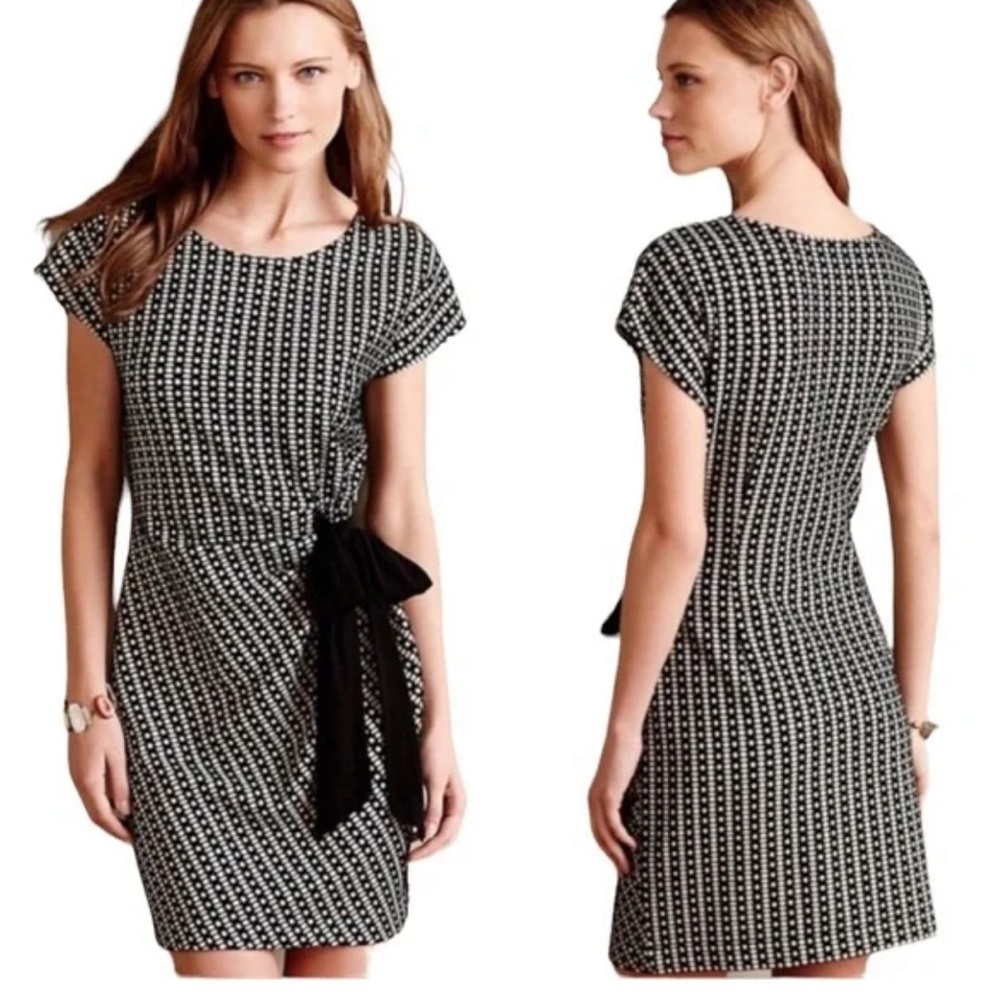 Anthropologie Isabel Black and Off White Geometric Side Tie Dress Size Small